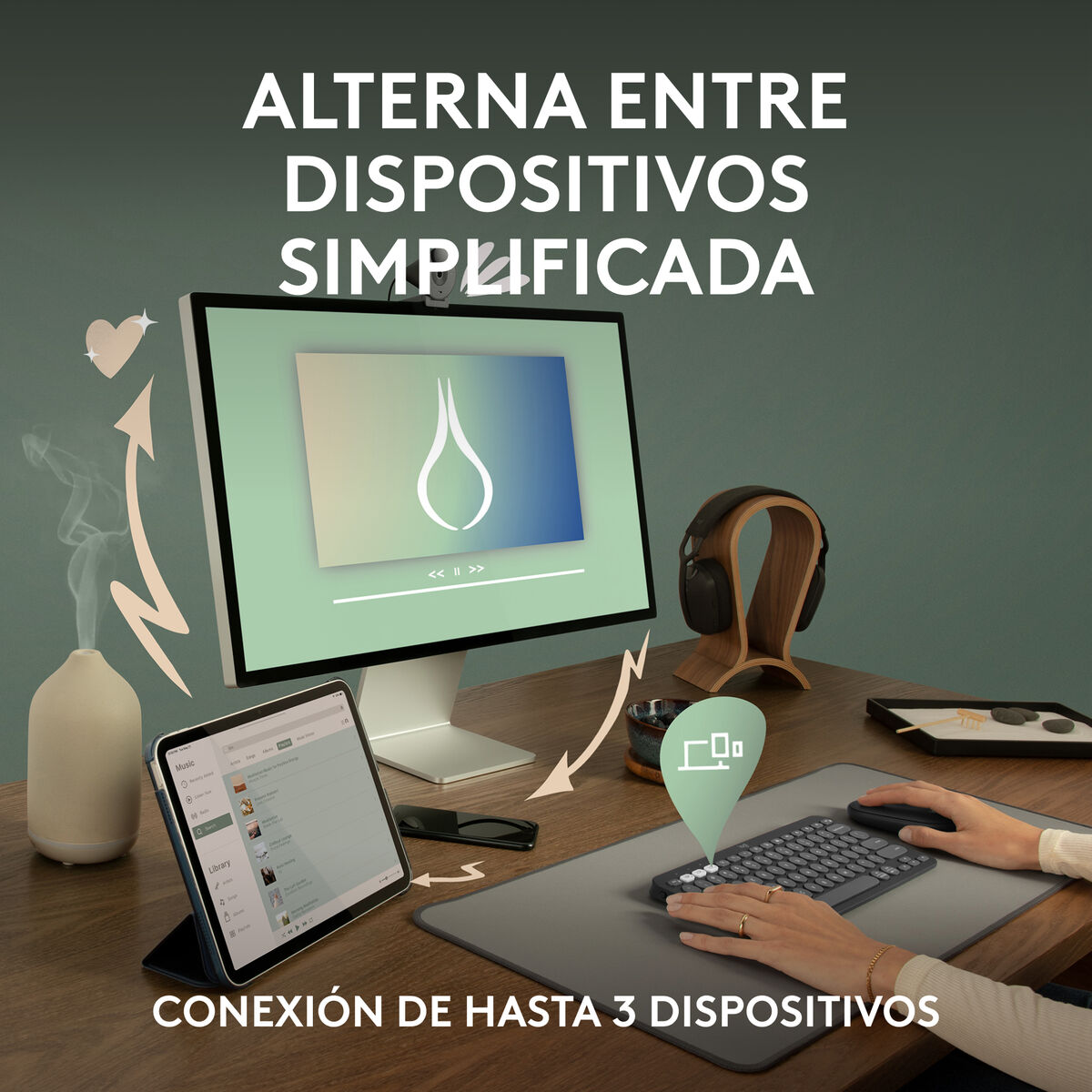 Tastatură Fără Fir Logitech K380s Roz Qwerty Spaniolă