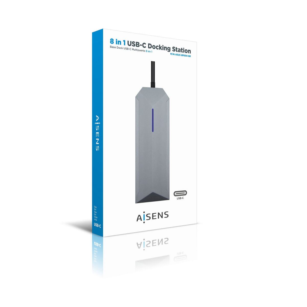 Hub USB Aisens ASUC-8P004-GR Gri 100 W 4K Ultra HD
