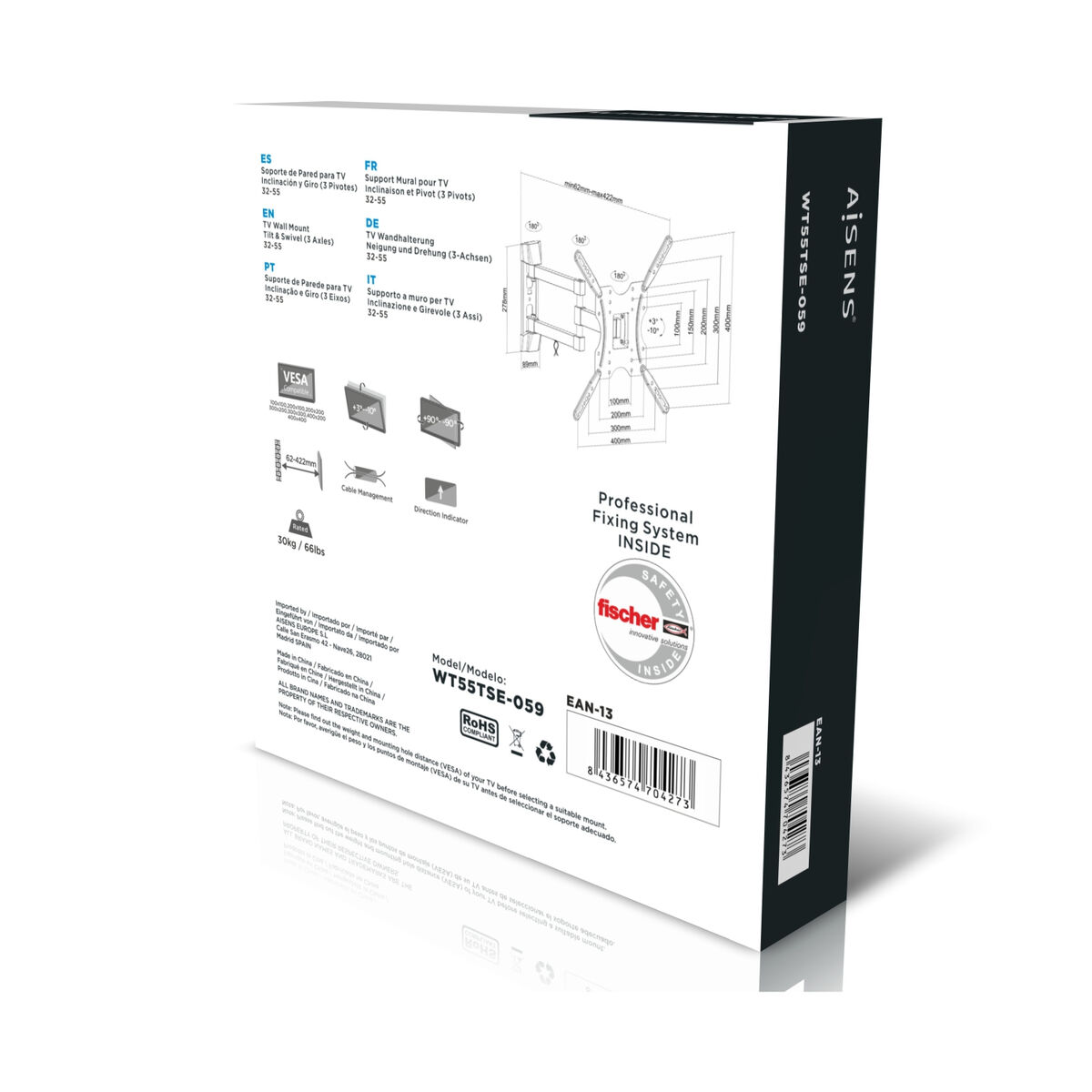 Suport de Perete Aisens WT55TSE-059 32" 32"-55" Rotativ Se poate înclina Televiziune Monitor