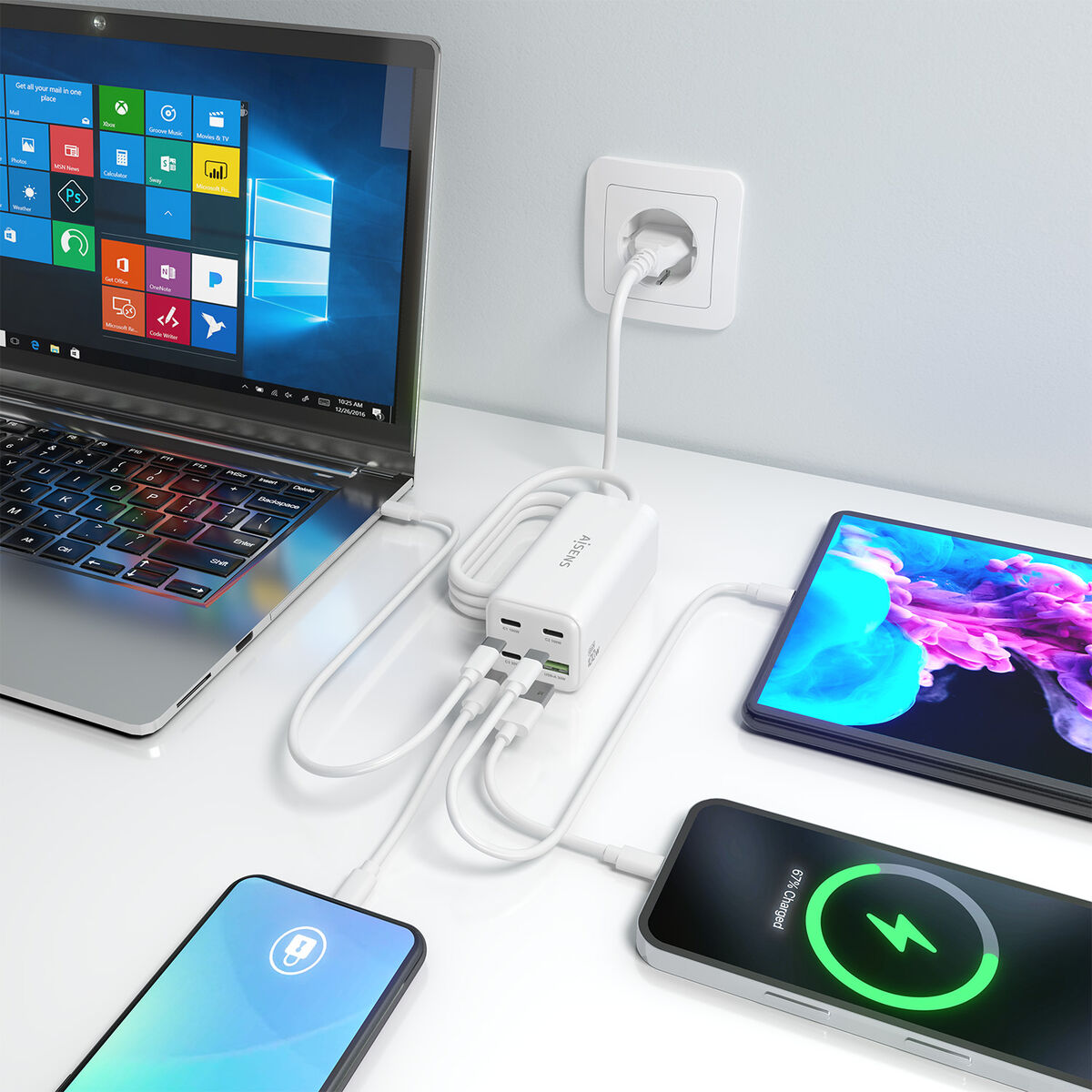 Încărcător de Perete Aisens GAN Alb 100 W