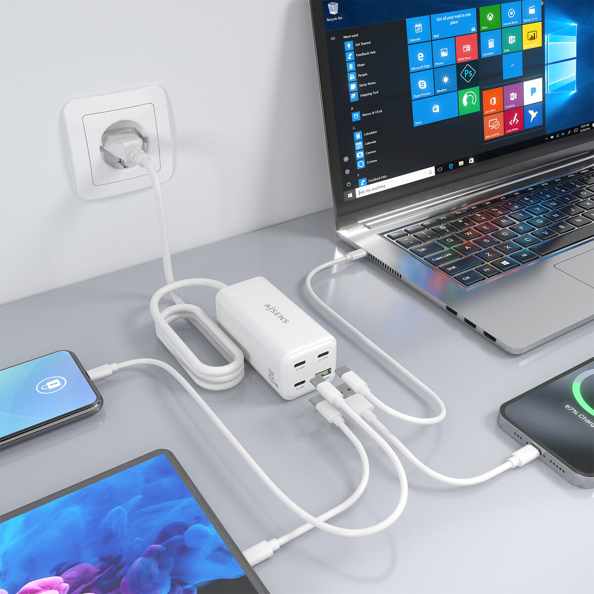 Încărcător de Perete Aisens GAN Alb 100 W