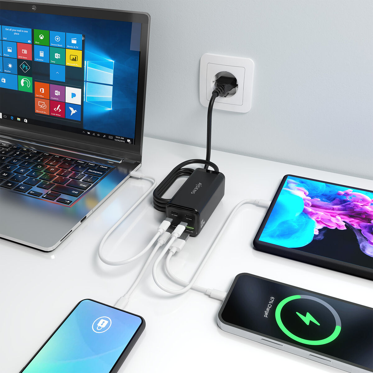 Încărcător de Perete Aisens GAN Negru 100 W