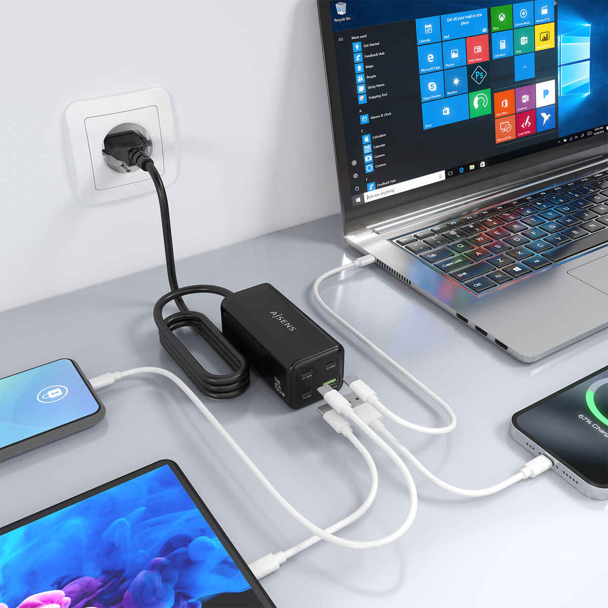 Încărcător de Perete Aisens GAN Negru 100 W