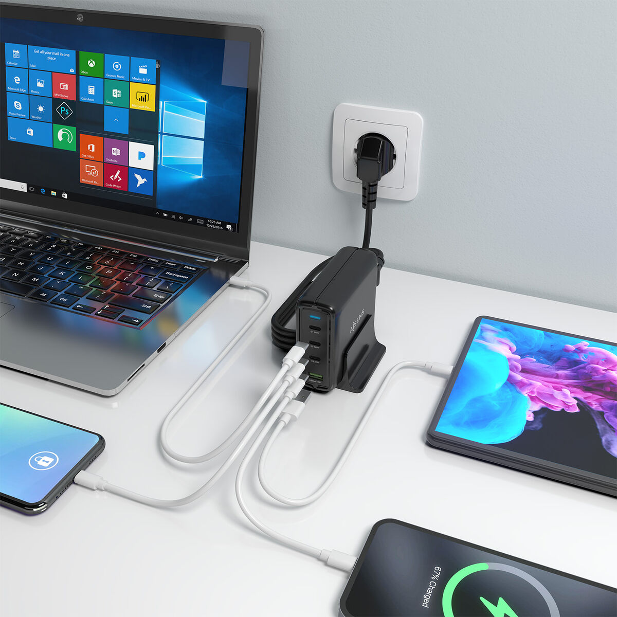 Încărcător de Perete Aisens GAN Negru 140 W 50 W