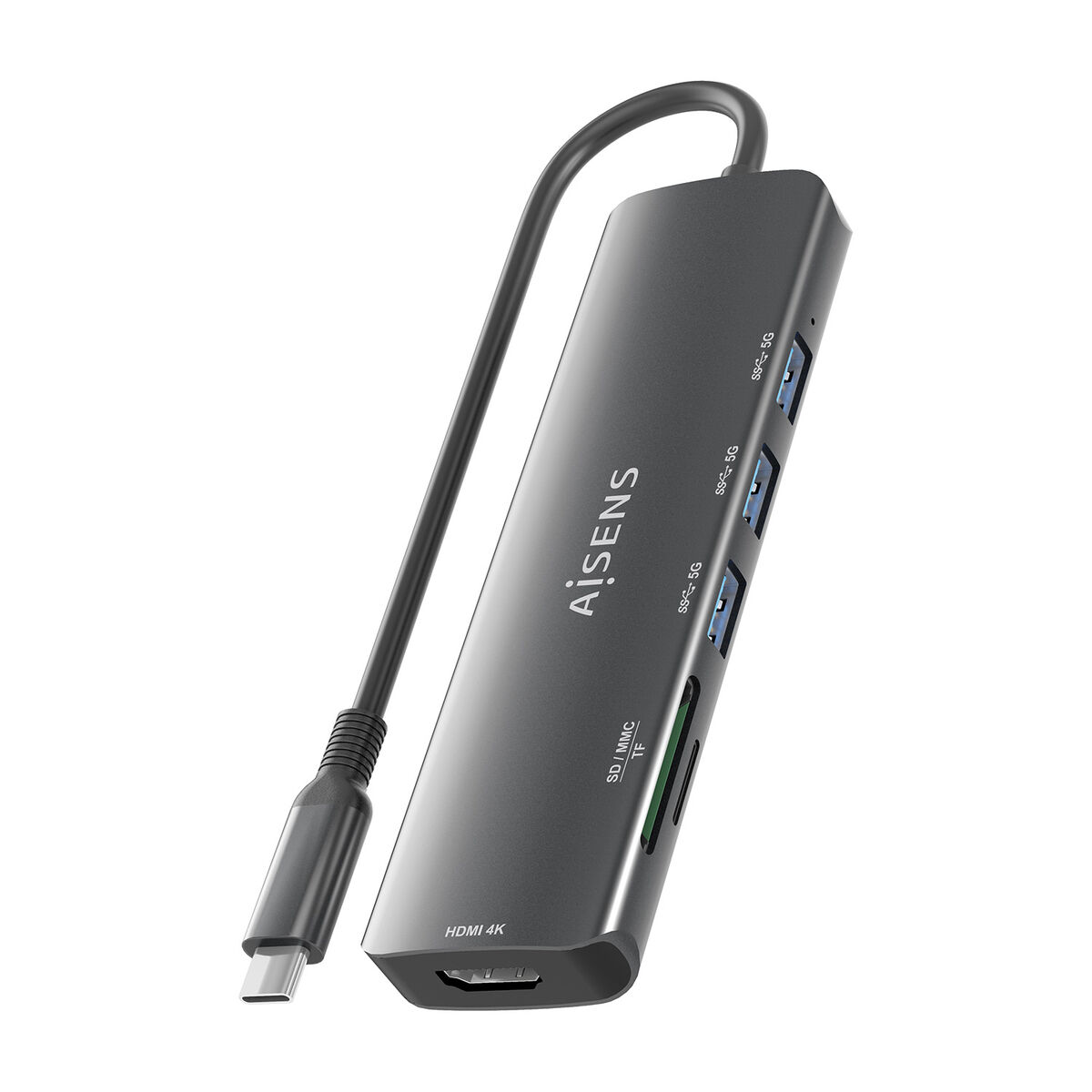 Hub USB Aisens USB-C DOCK 6 EN 1 Gri