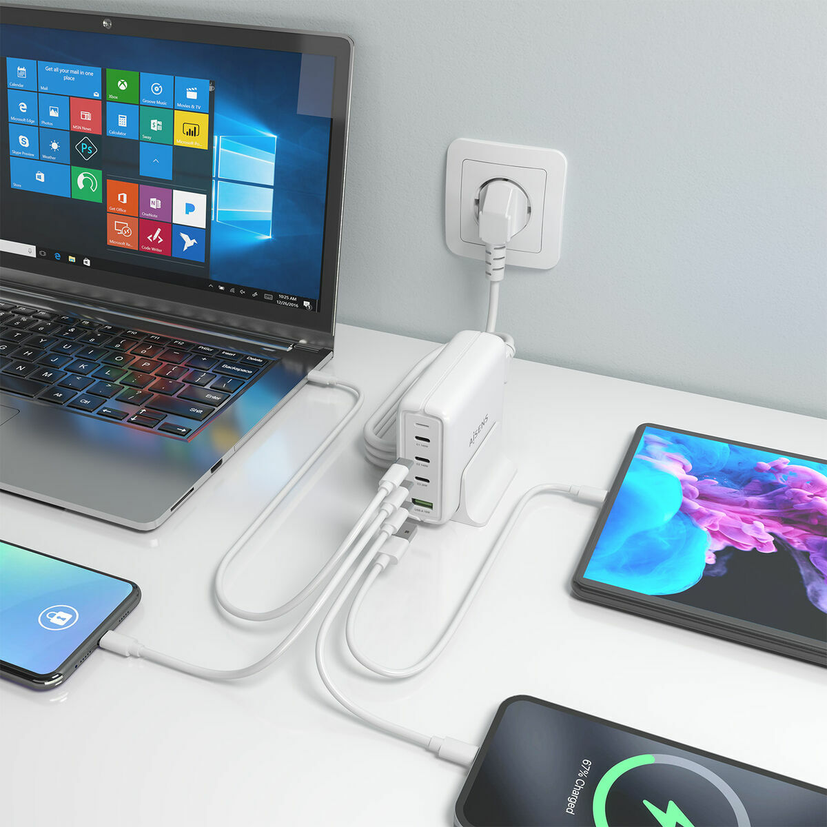 Încărcător de Perete Aisens GAN Alb 140 W