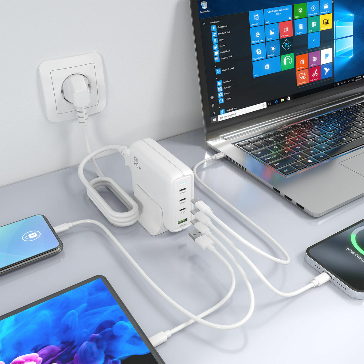 Încărcător de Perete Aisens GAN Alb 140 W