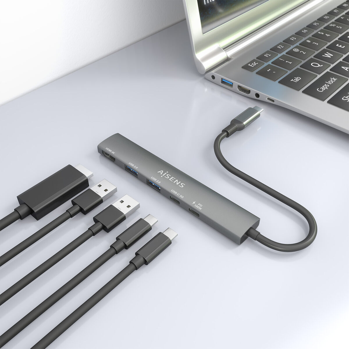 Hub USB Aisens USB-C DOCK 5 EN 1 GRIS Gri 100 W