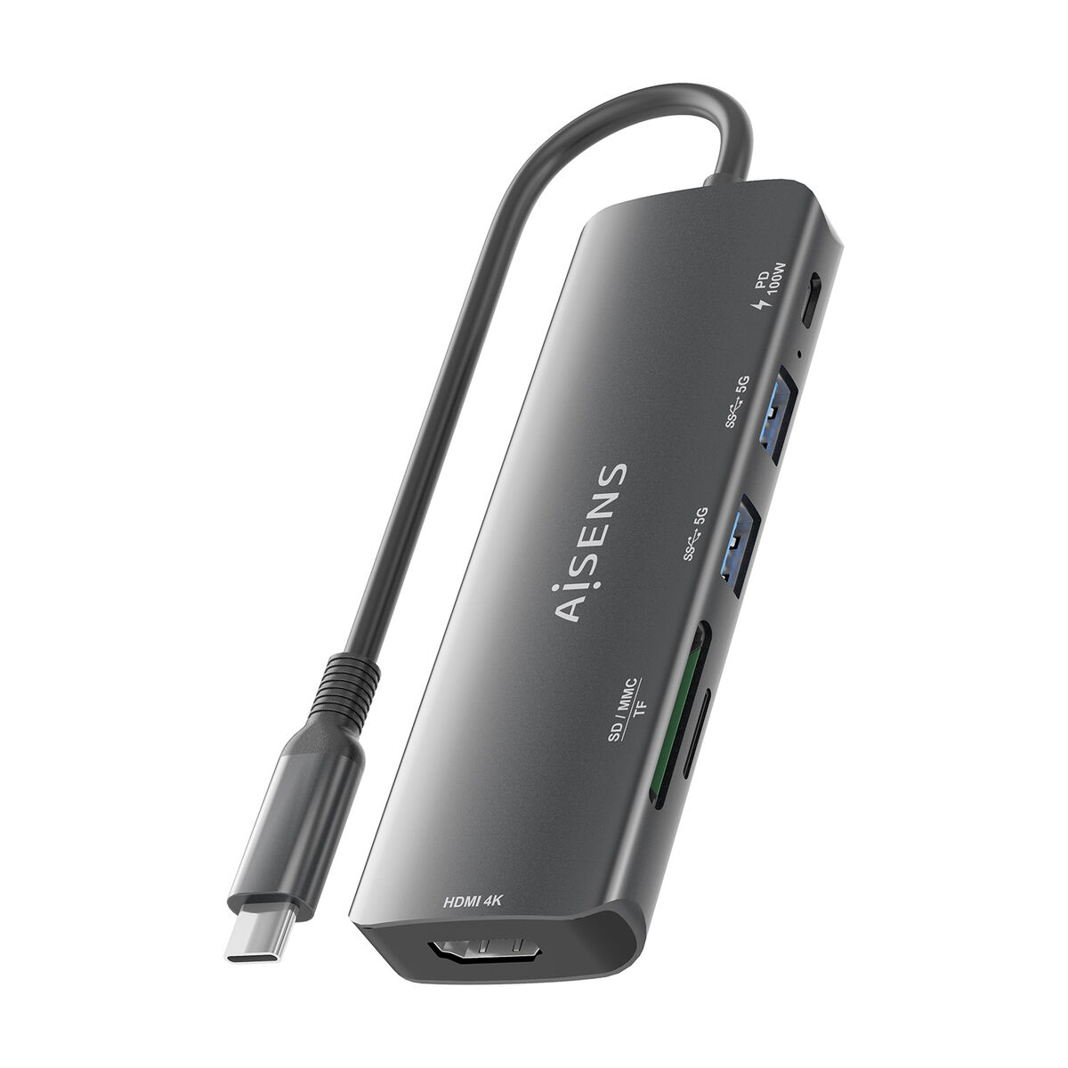 Hub USB Aisens USB-C DOCK 6 EN 1 GRIS Gri 100 W