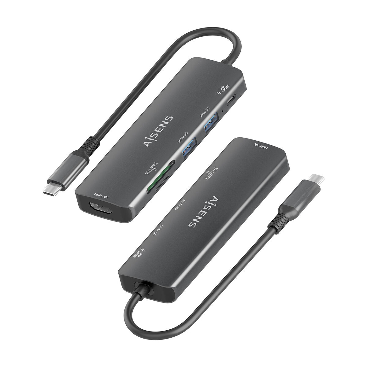 Hub USB Aisens USB-C DOCK 6 EN 1 GRIS Gri 100 W