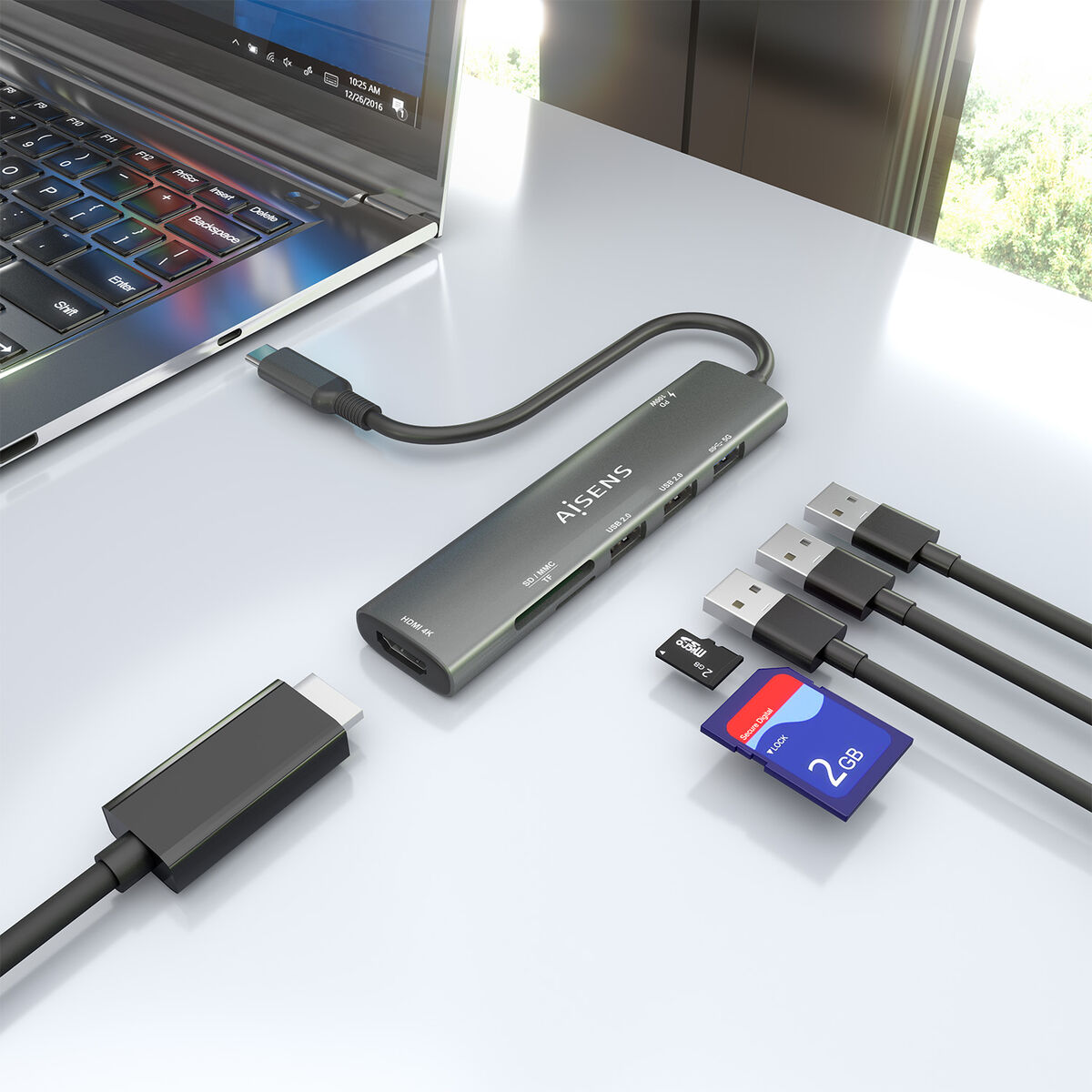 Hub USB Aisens 7 EN 1 Gri 100 W