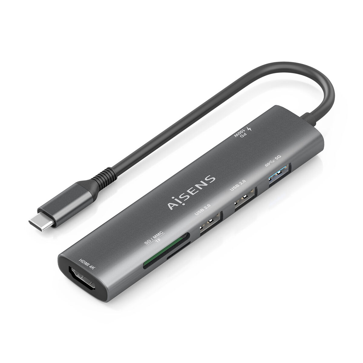 Hub USB Aisens 7 EN 1 Gri 100 W
