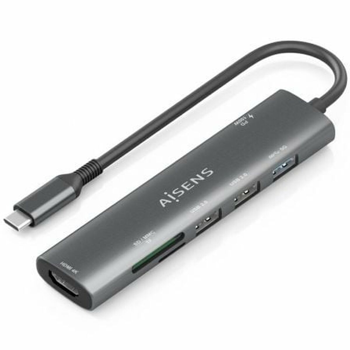 Hub USB Aisens 7 EN 1 Gri 100 W