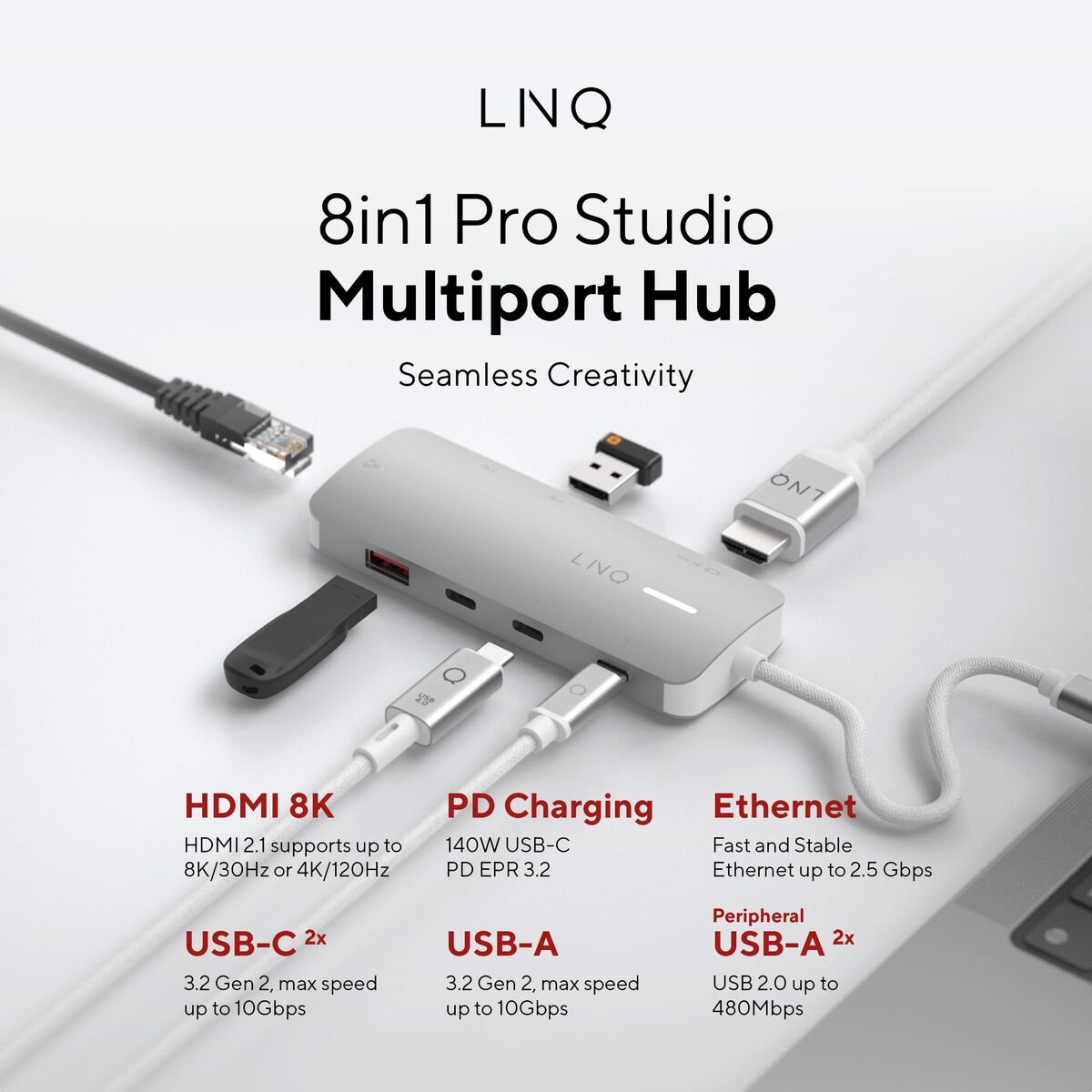 Hub USB Linq Byelements LQ49081PS Alb Gri