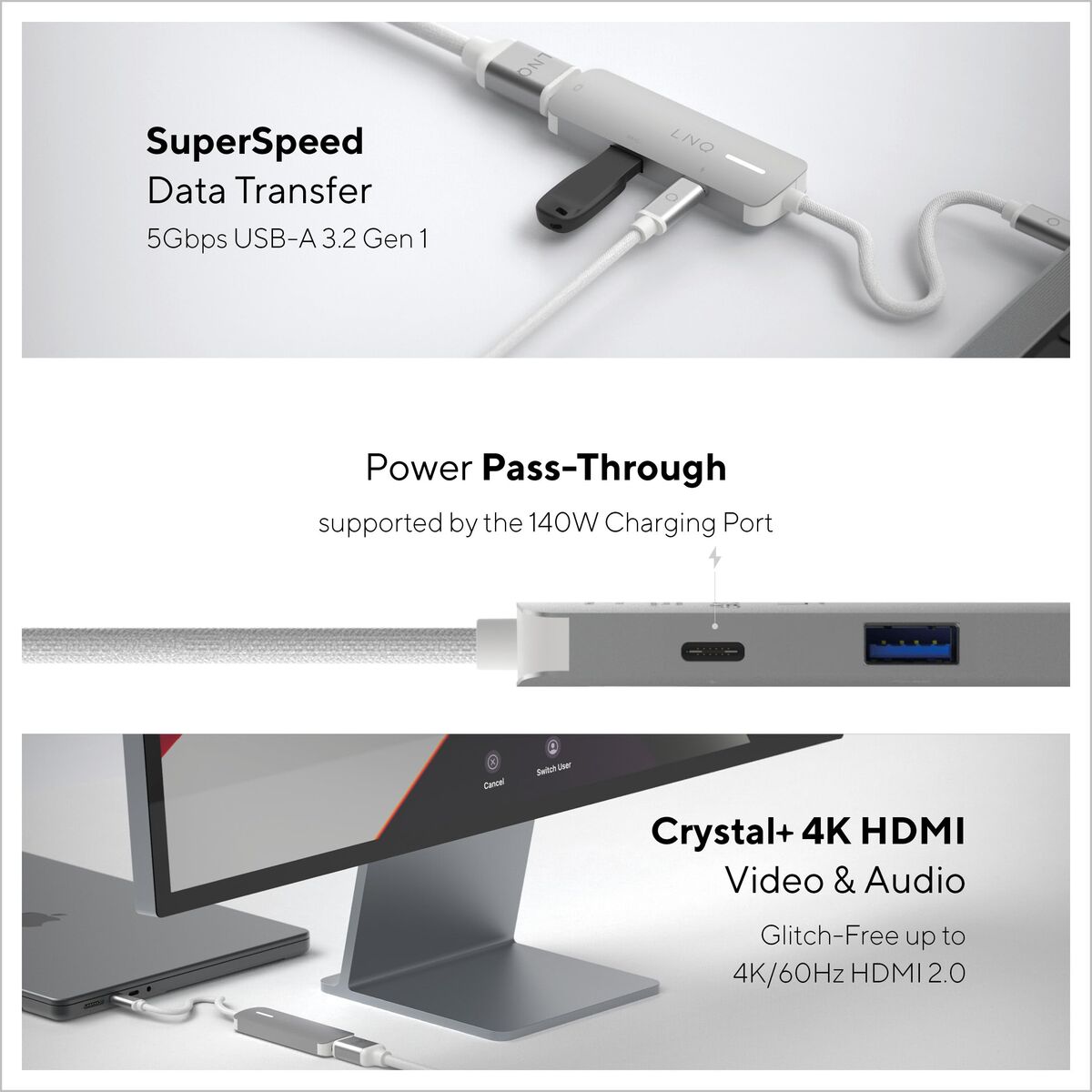 Hub USB Linq Byelements LQ49031 Alb Gri