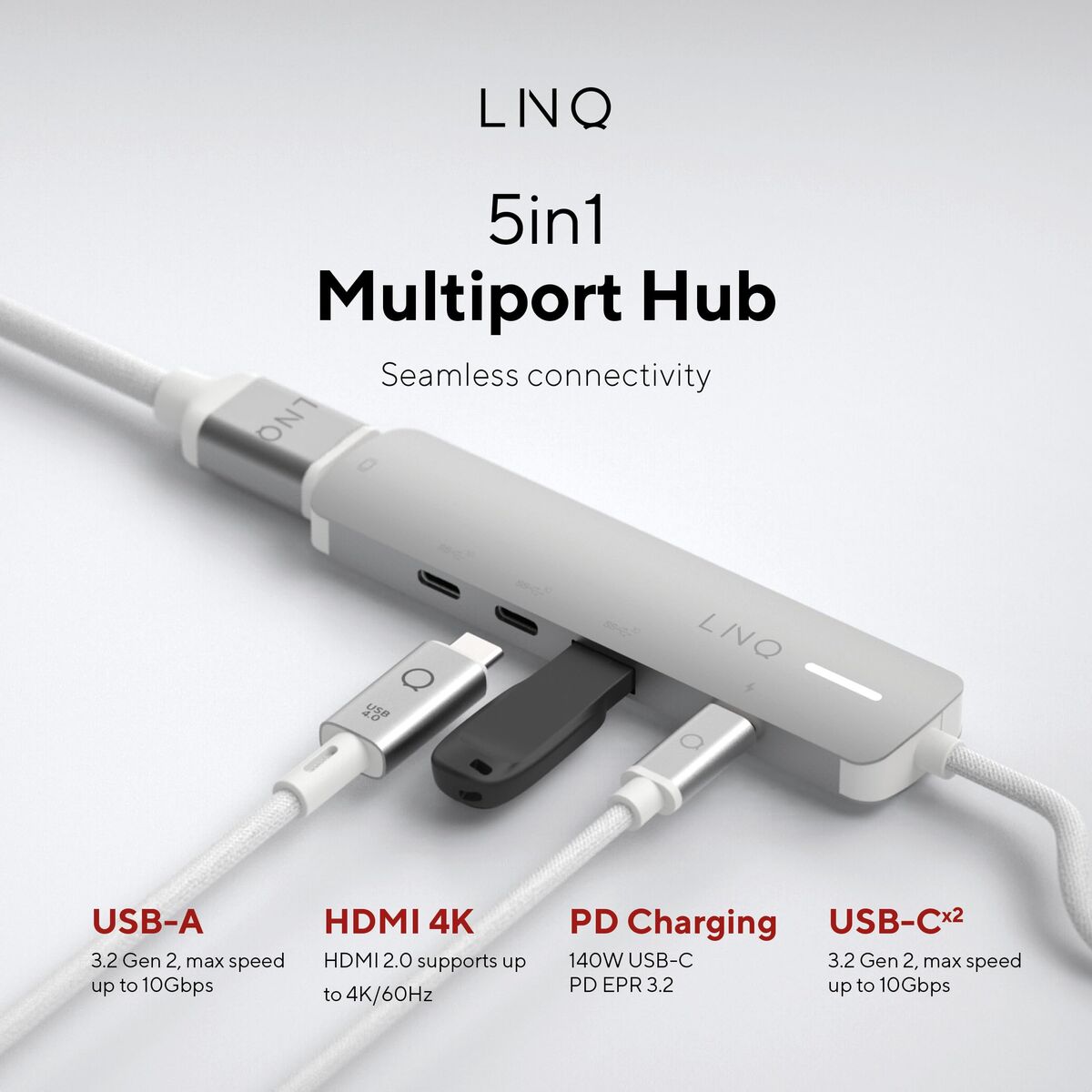 Hub USB Linq Byelements LQ49051 Alb Gri