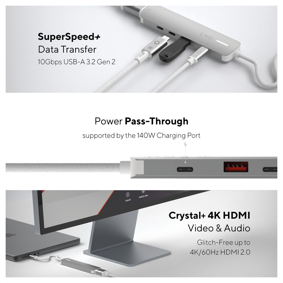 Hub USB Linq Byelements LQ49051 Alb Gri