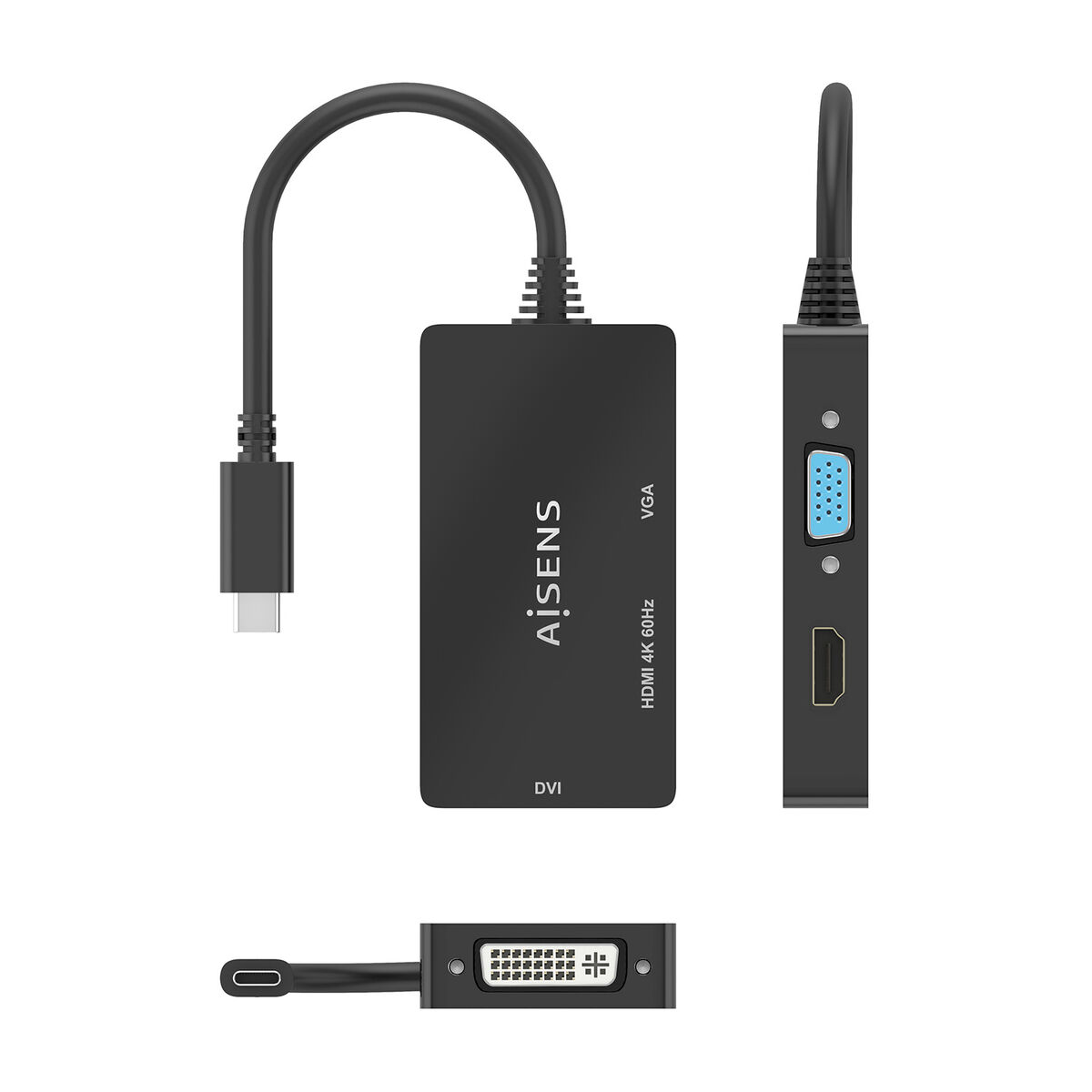 Adaptor USB-C la VGA/HDMI/DVI Aisens A109-0954 Negru 15 cm