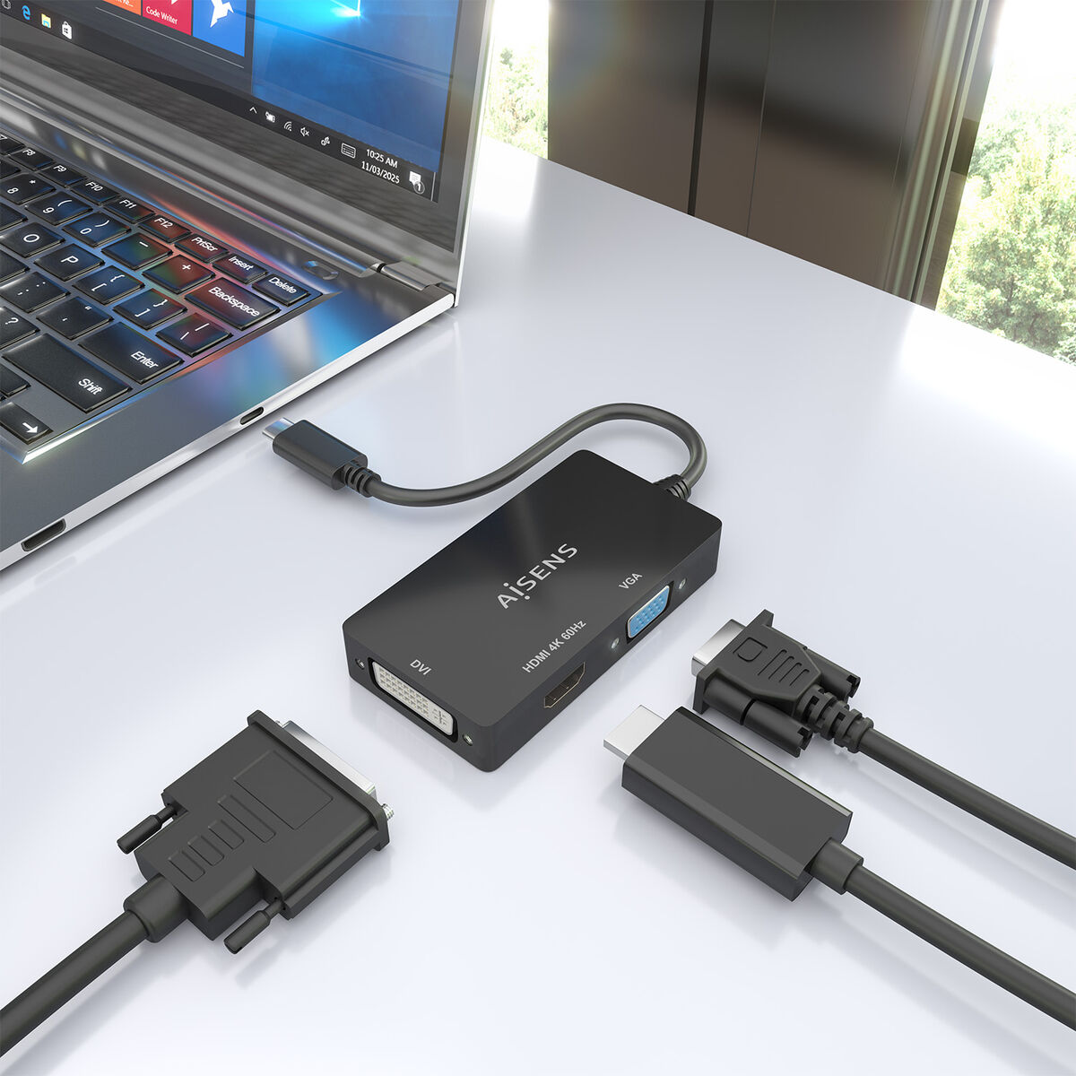 Adaptor USB-C la VGA/HDMI/DVI Aisens A109-0954 Negru 15 cm