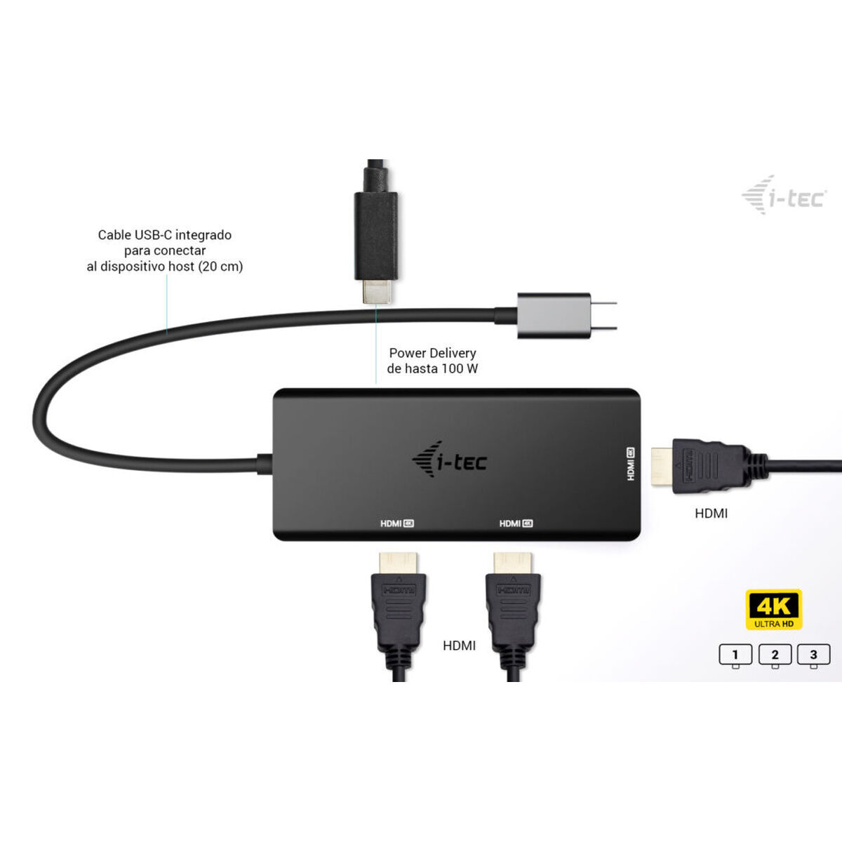 Hub USB i-Tec C31TRIPLE4KHDMIPD Negru