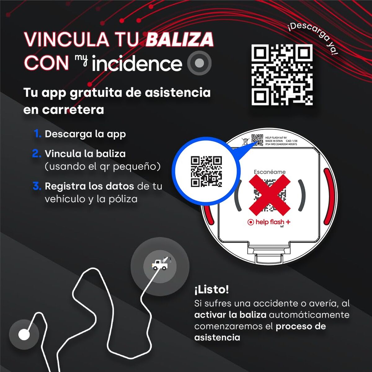 Baliză de urgență V16 conectată DGT 3.0 Help-Flash PD-000081