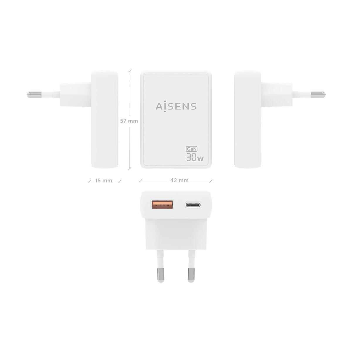 Încărcător de Perete Aisens ASCH-30W2P074-W Alb 30 W