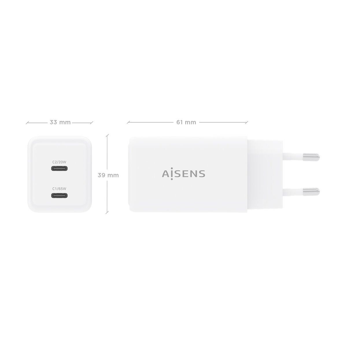 Încărcător de Perete Aisens ASCH-65W2P078-W Alb 65 W
