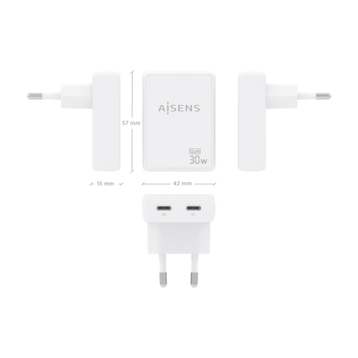 Încărcător de Perete Aisens ASCH-30W2P075-W Alb 30 W