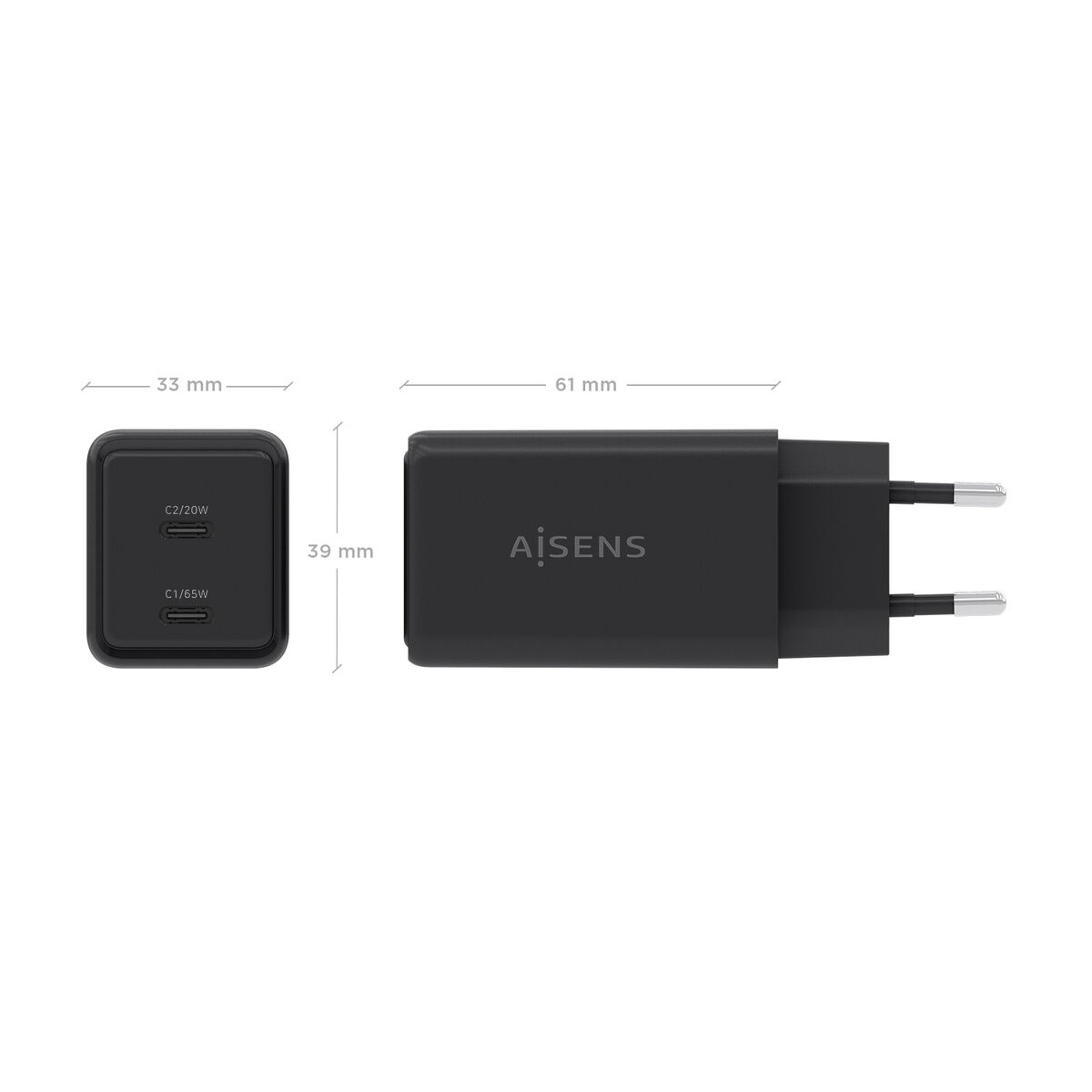 Încărcător de Perete Aisens ASCH-65W2P079-BK Negru 65 W