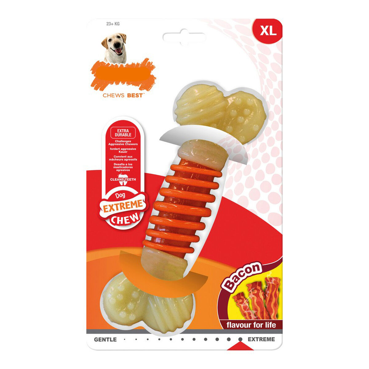 Jucărie pentru câine Nylabone Extreme Chew Pro Action Alb Roșu Bacon L
