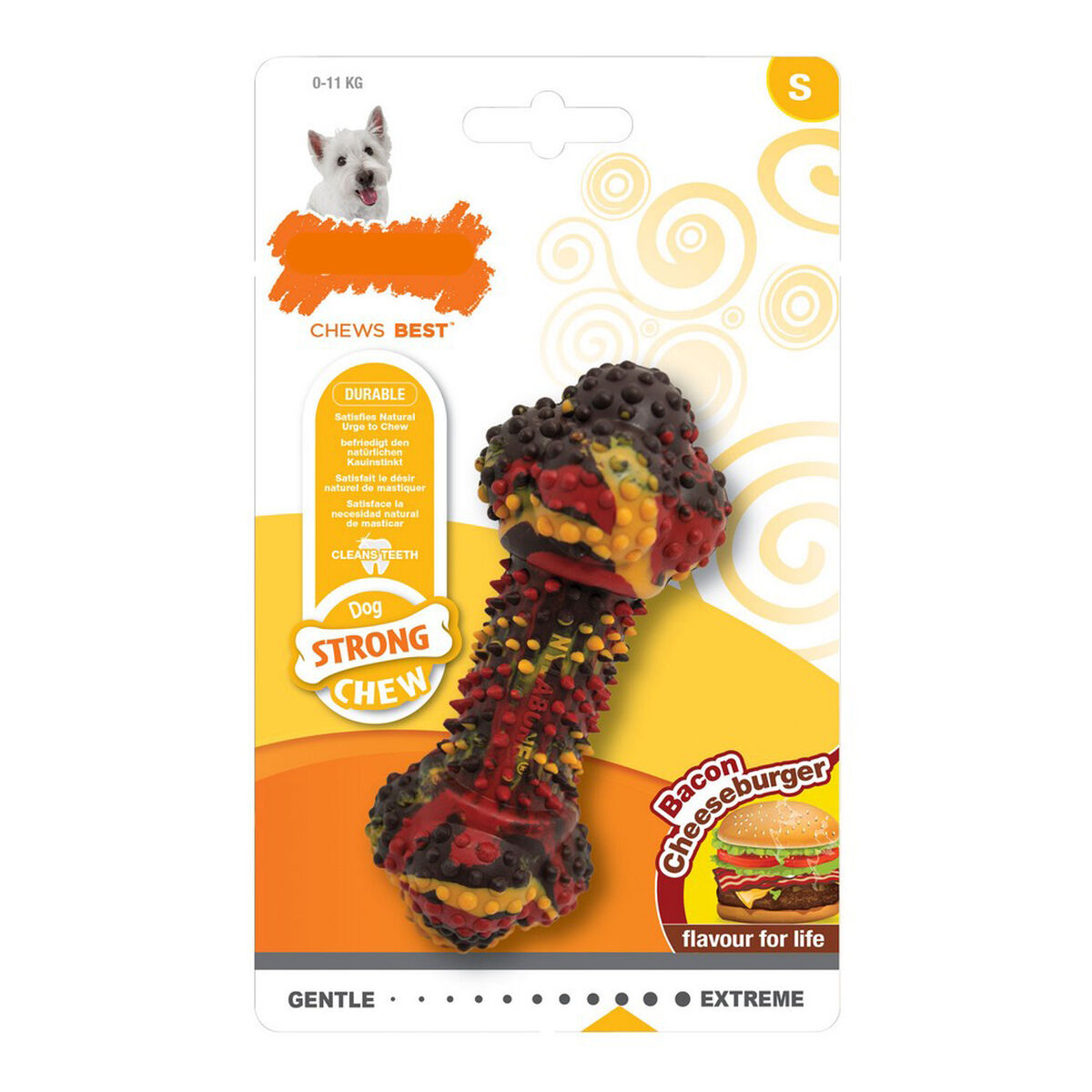 Jucărie pentru câine Nylabone Strong Chew Bacon Brânză Burger Gumă Mărimea S
