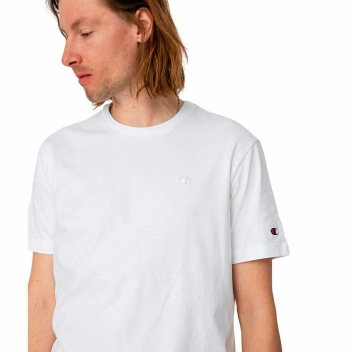 Tricou cu Mânecă Scurtă Bărbați Champion Crewneck Alb