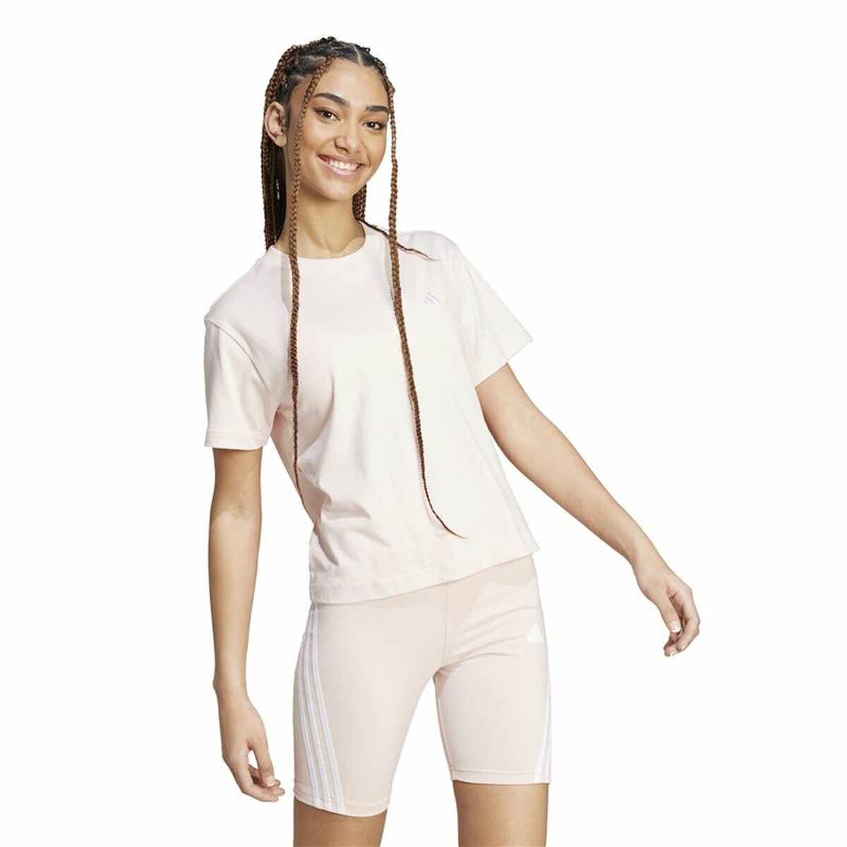 Tricou cu Mânecă Scurtă Femei Adidas Essentials Small Logo Bej Roz