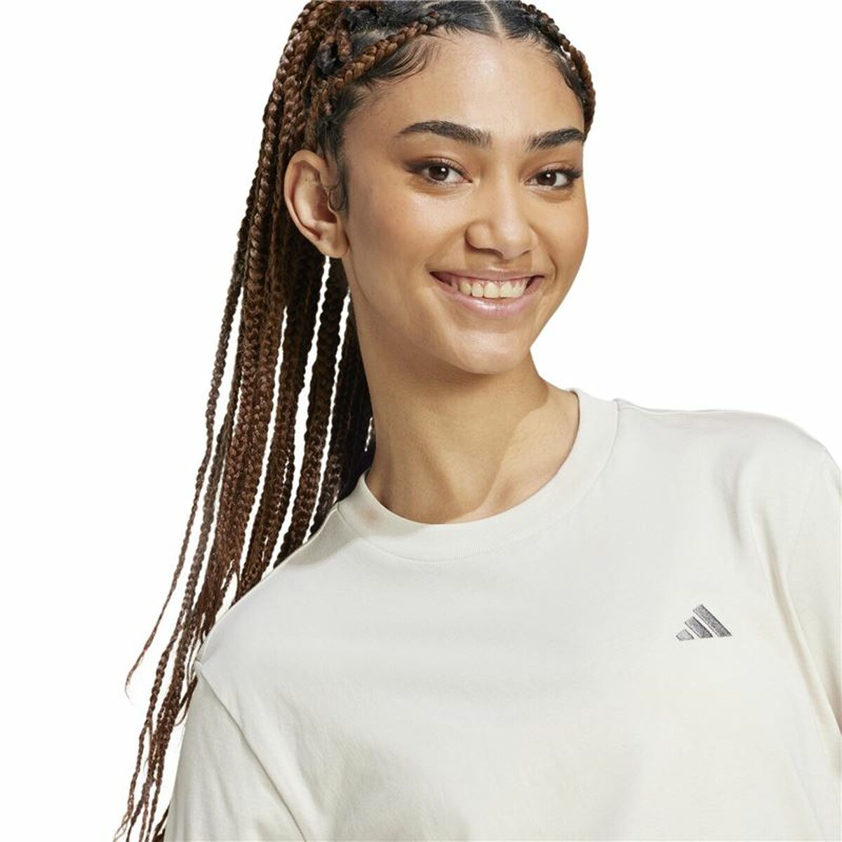 Tricou cu Mânecă Scurtă Femei Adidas Essentials Small Logo Alb Bej