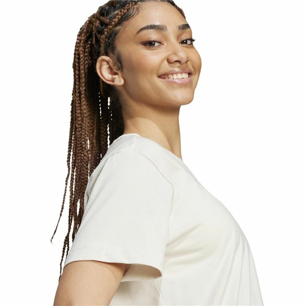 Tricou cu Mânecă Scurtă Femei Adidas Essentials Small Logo Alb Bej