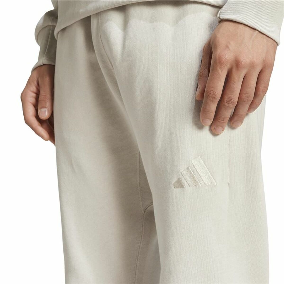 Pantaloni lungi de sport Adidas All Szn French Terry Regular Tapered Alb Bej Bărbați