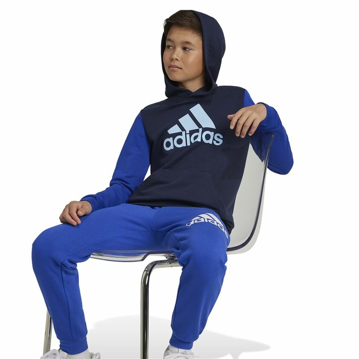 Hanorac cu Glugă Copii Adidas Essentials Big Logo Colorblock Albastru