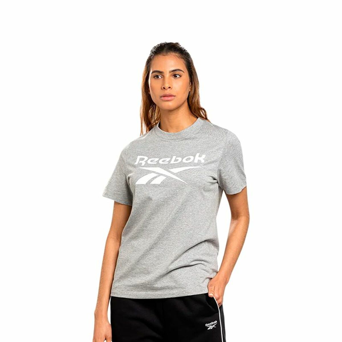 Tricou cu Mânecă Scurtă Femei Reebok Identity Big Logo Gri Gri deschis