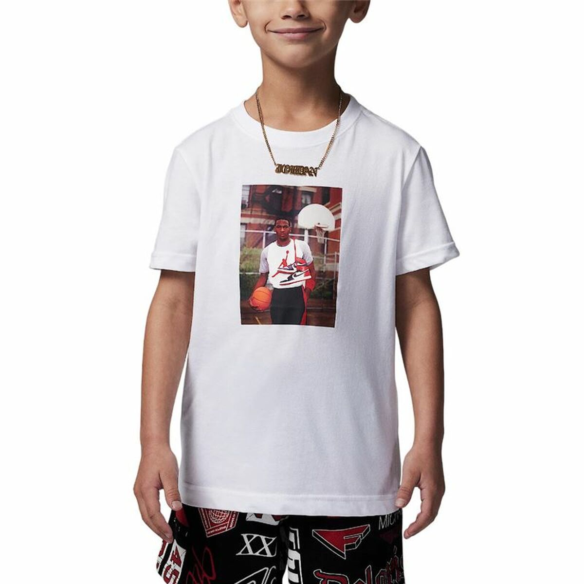 Tricou cu Mânecă Scurtă Copii Jordan Jdb Mj Brand Photo Ss Crew Alb