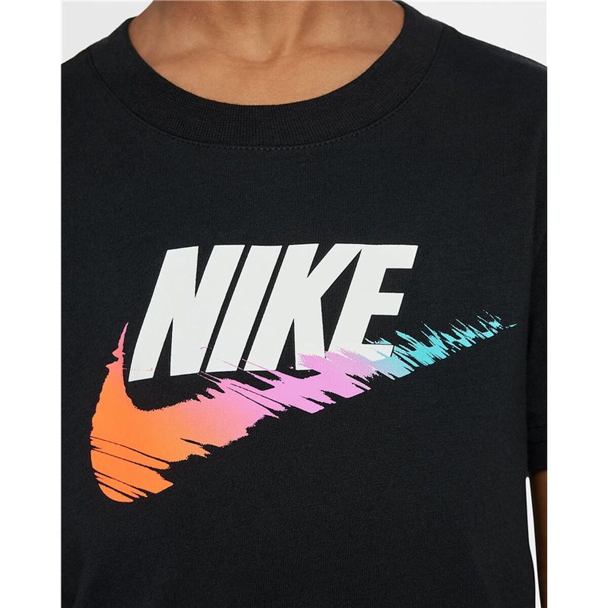 Tricou cu Mânecă Scurtă pentru Copii Nike Brandmark Swoosh Negru