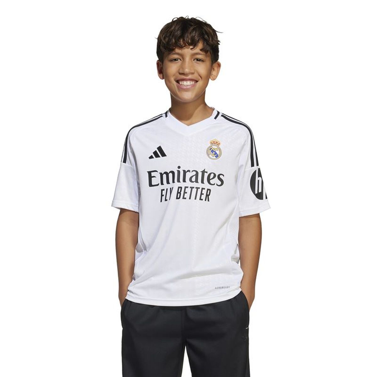 Tricou de Fotbal cu Mânecă Scurtă pentru Copii Adidas Real H Jsy Alb