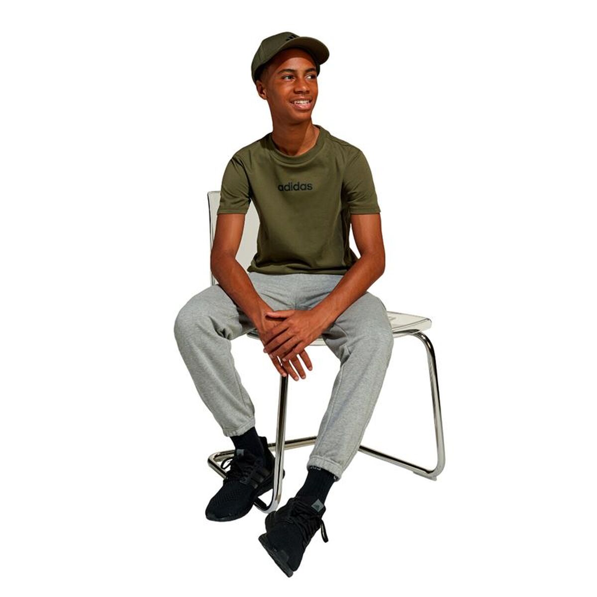 Tricou cu Mânecă Scurtă pentru Copii Adidas Lin 160 Negru Kaki