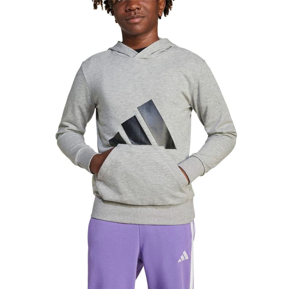 Hanorac cu glugă pentru fete Adidas Big Logo French Terry Hd Gri deschis