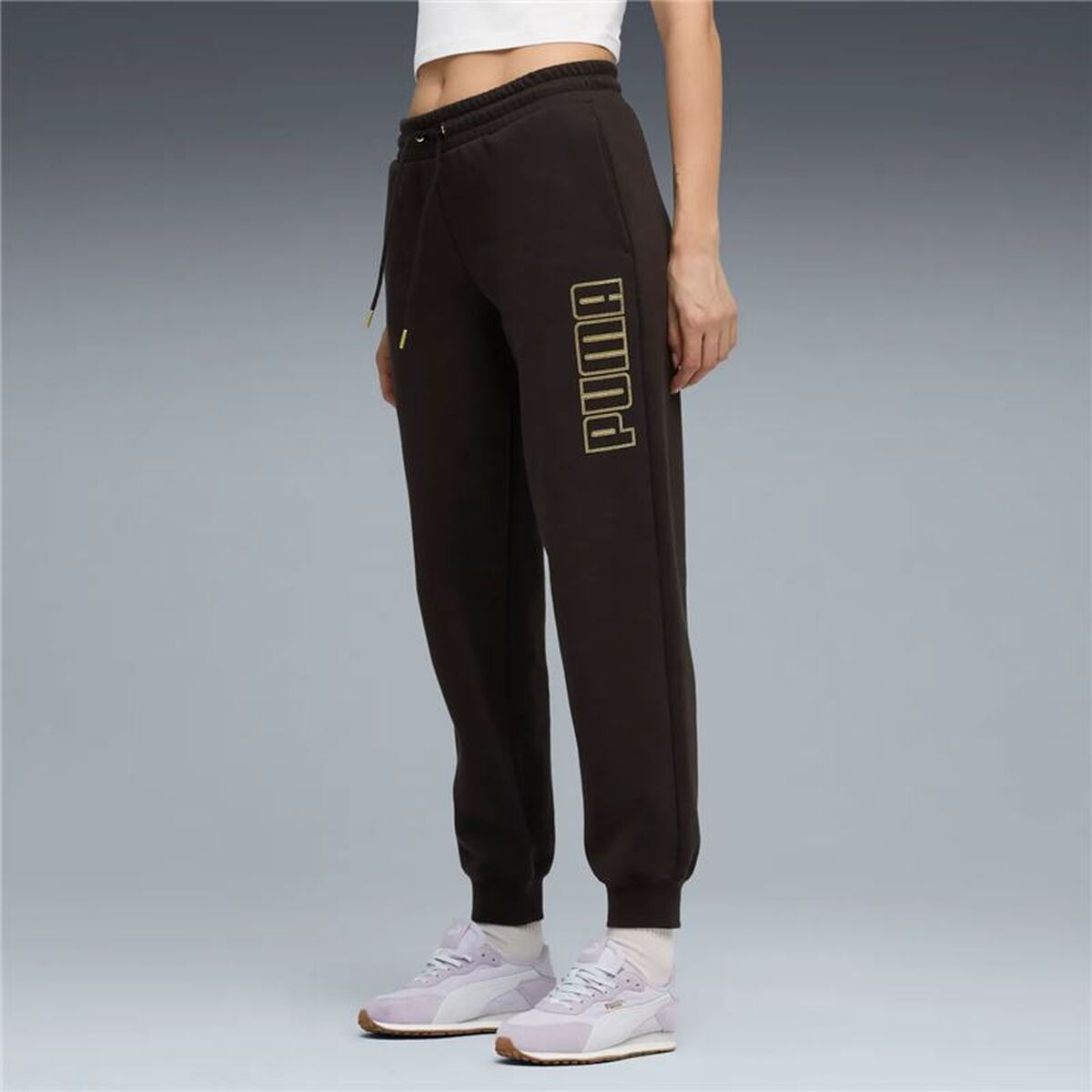 Pantaloni lungi de sport Puma Maximal Metallic Sweatpants Negru Femeie