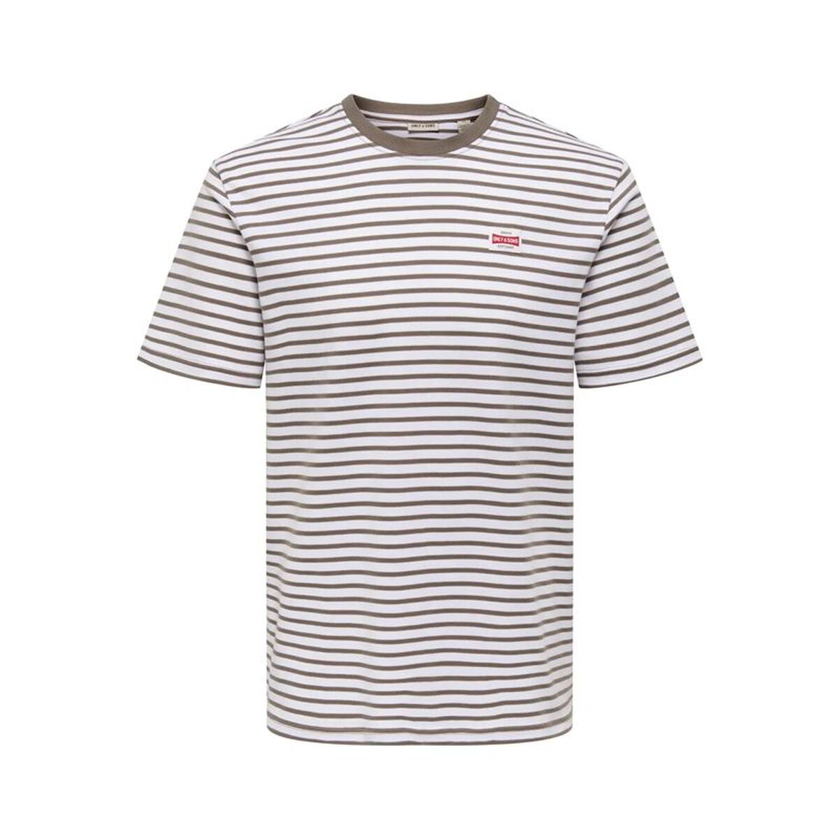 Tricou cu Mânecă Scurtă Bărbați Only & Sons Onsdawson Reg Stripe Maro Deschis