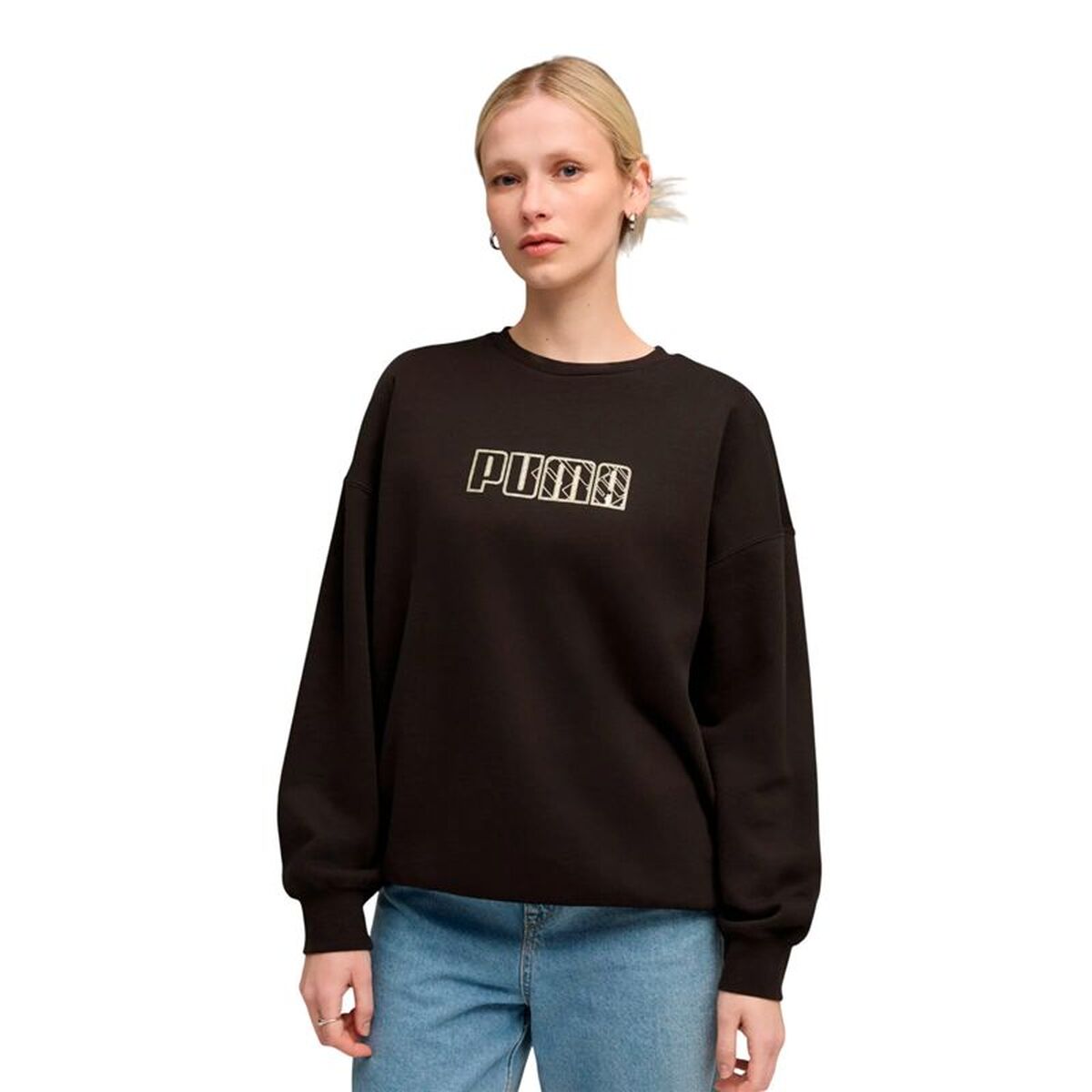 Hanorac fără Glugă Femei Puma Maximal Metallic Oversized Crew FL Negru