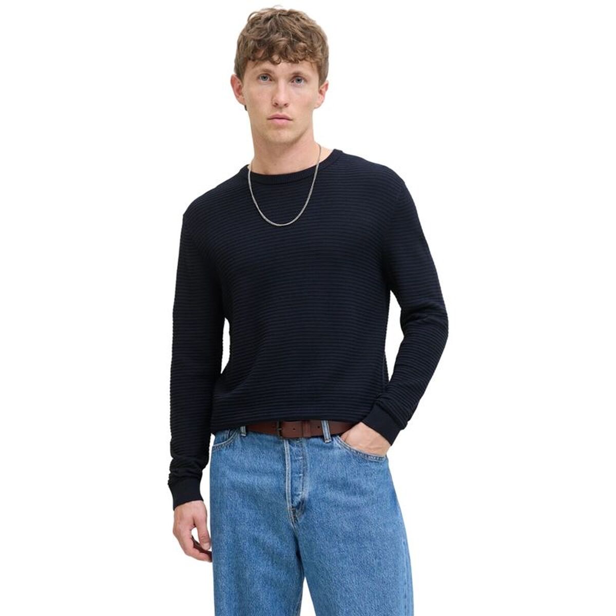 Hanorac fără Glugă Bărbați Jack & Jones Jjotto Knit Crew Neck Sky Bleumarin