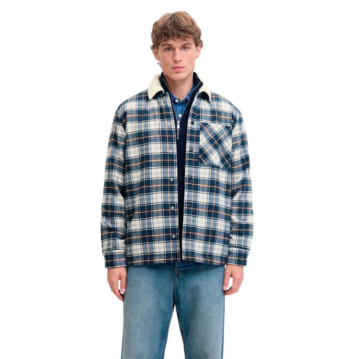 Cămașă cu Mânecă Lungă Bărbați Jack & Jones Jjzac Teddy Overshirt Ls Albastru închis