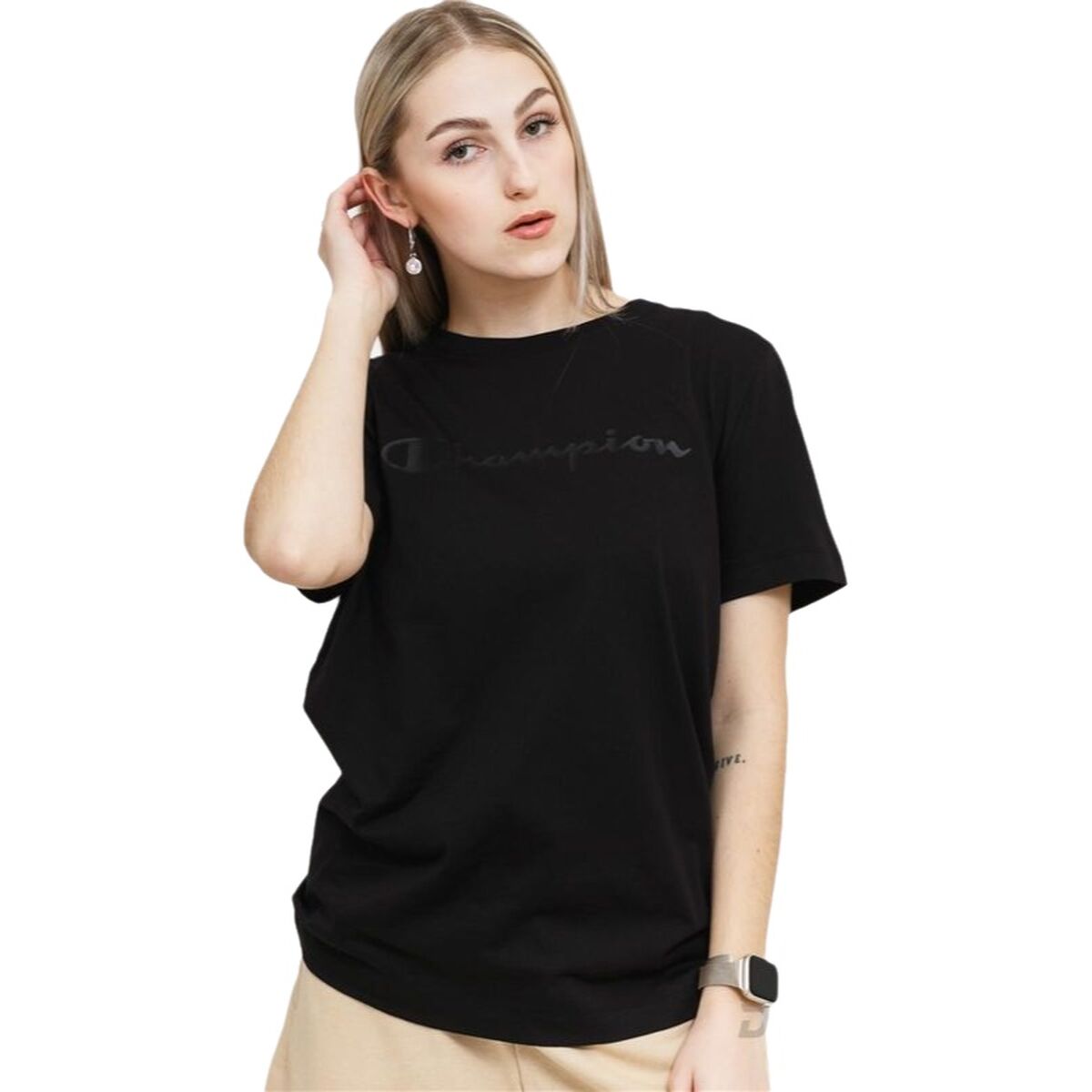 Tricou cu Mânecă Scurtă Femei Champion Negru