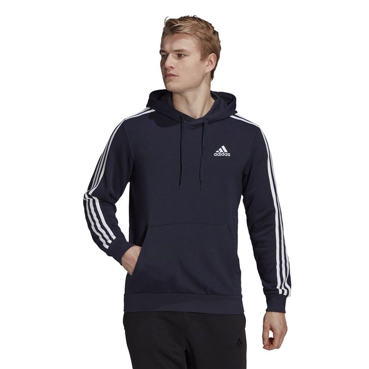 Hanorac cu Glugă Bărbați Adidas Essentials 3 Bandas Albastru închis